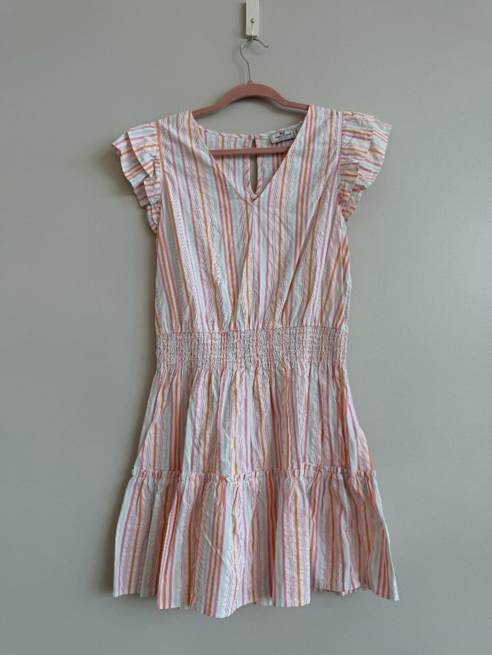 Vineyard Vines Harbor Smocked Performance Seersucker Stripe Dress M